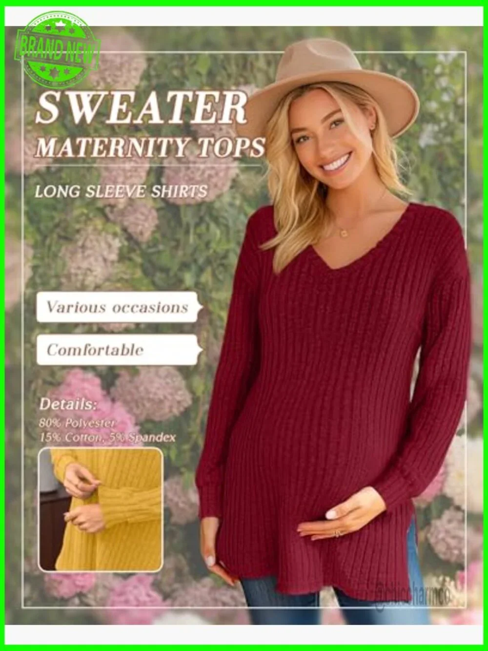 3-Pack Maternity Sweaters, Long Sleeve V-Neck Tops with Side Split - Picture 3 of 7